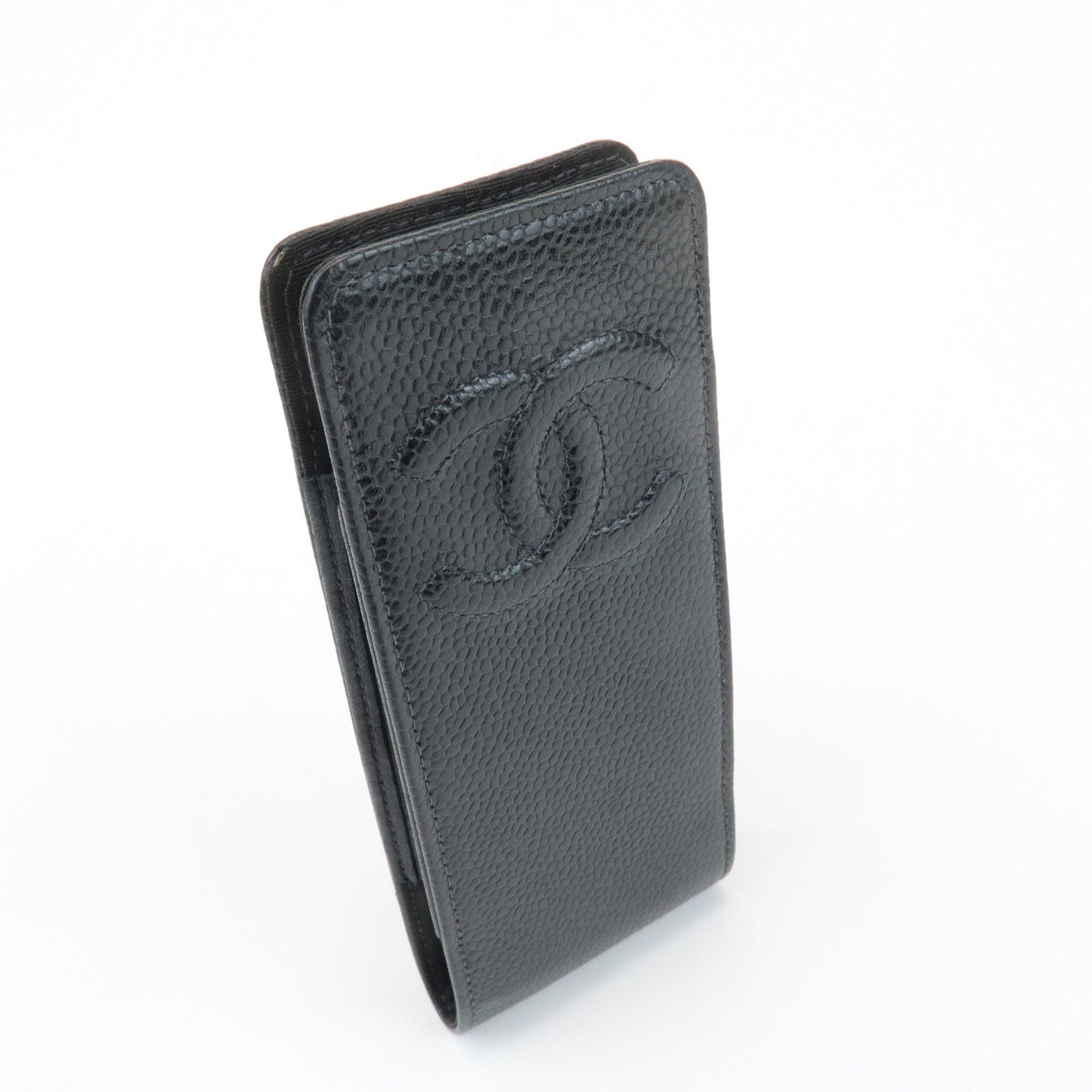 CHANEL COCO Mark Caviarskin Cell Phone Case Black  d