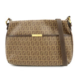 FENDI Zucchino PVC Leather Shoulder Bag Crossbody Bag Brown 8BT206
