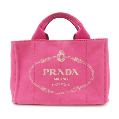 PRADA Logo Canapa Mini Canvas Tote Bag Hand Bag Pink BN2439  d