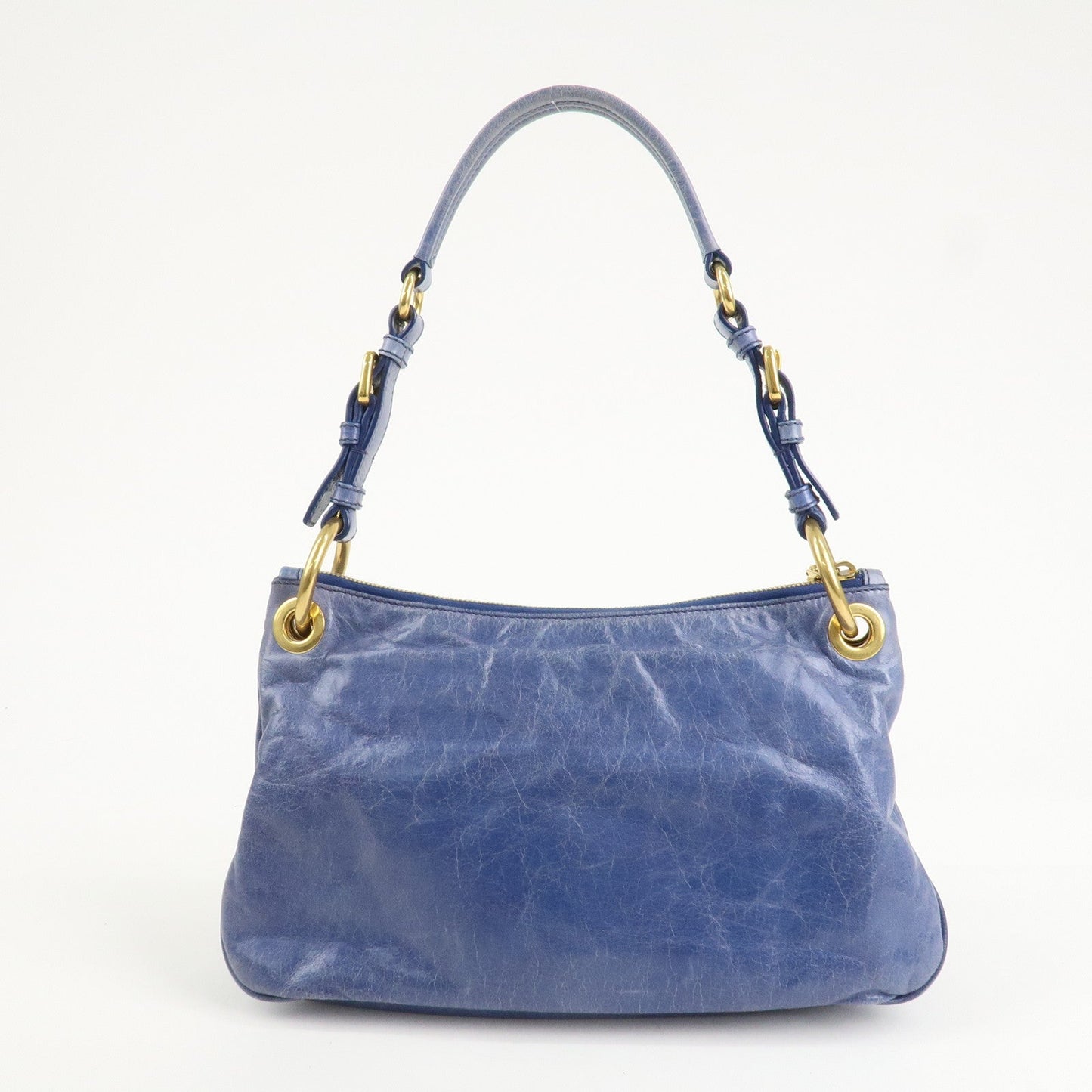 PRADA Leather Shoulder Bag Hand Bag Blue BR4984  d