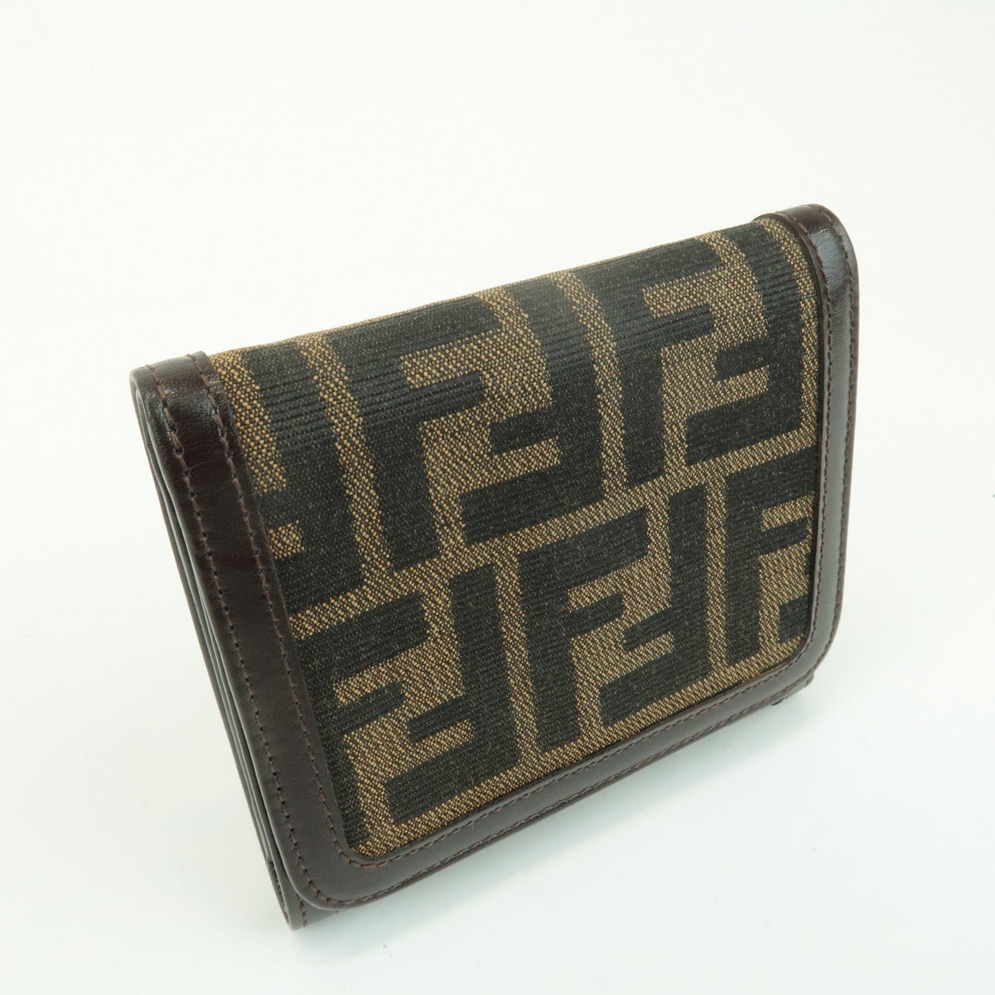 FENDI Zucca Leather Canvas Tri-fold Wallet Black Brown 30794  d