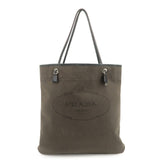 PRADA Logo Jacquard Leather Tote Bag Shoulder Bag Dark Brown