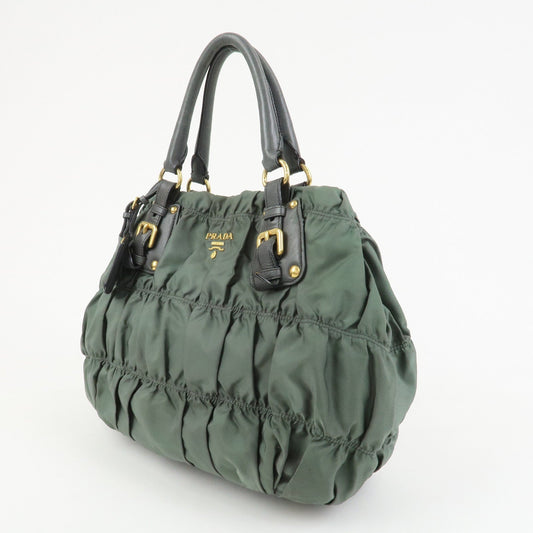 PRADA Triangle Logo Nylon Leather 2Way Bag Hand Bag Green 1BA336