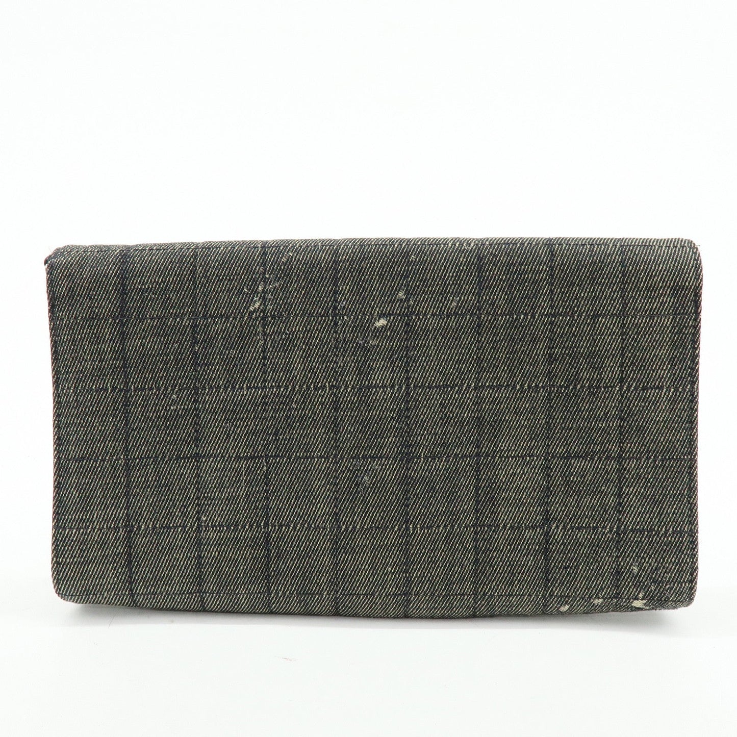 CHANEL Chocolate Bar COCO Mark Denim Clutch Bag Black