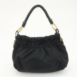 PRADA Nylon Leather Gathered Ribbon Shoulder Bag Hand Bag BR4237