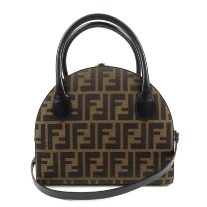 FENDI Zucca Canvas Leather 2Way Hand Bag Shoulder Bag Brown Black