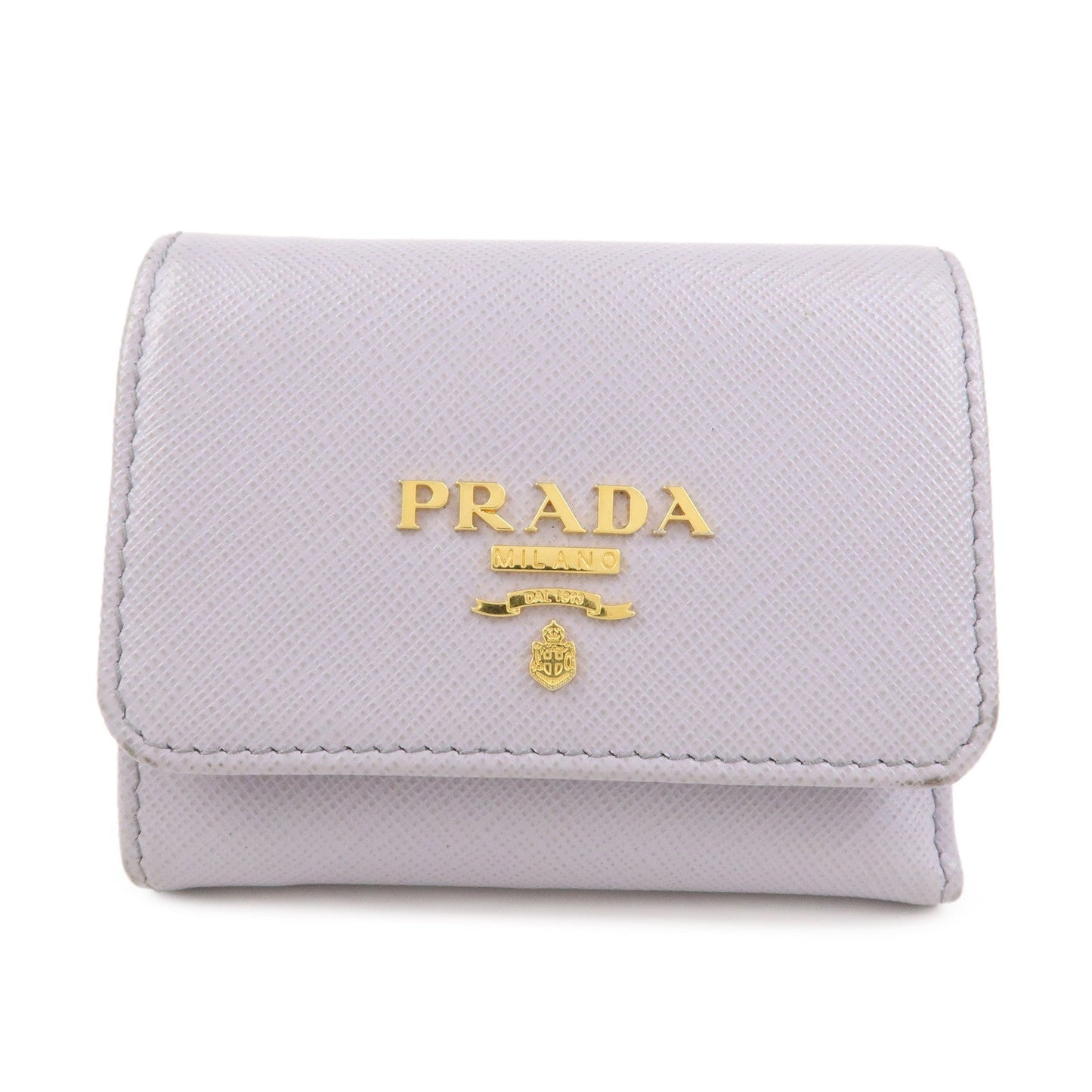 PRADA Saffiano Leather Tri-fold Compact Wallet Light Purple 1MH043
