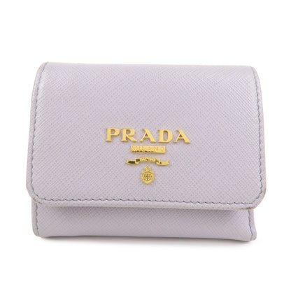 PRADA Saffiano Leather Tri-fold Compact Wallet Light Purple 1MH043