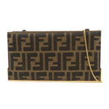 FENDI Zucca Leather Canvas Chain Shoulder Bag Brown