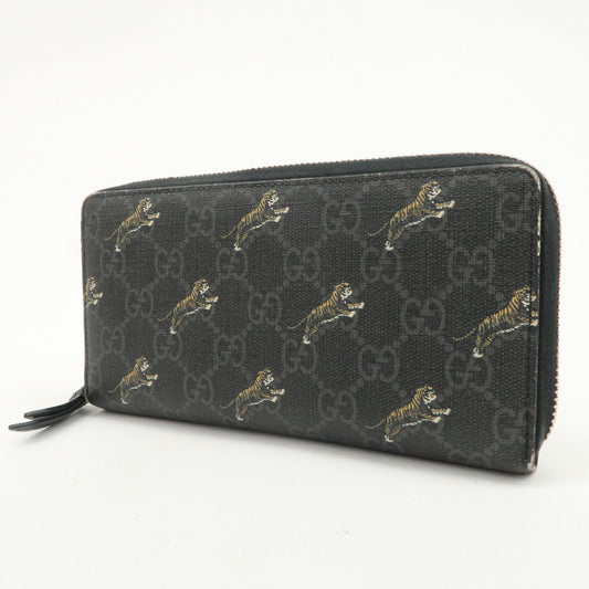 GUCCI Tiger Motif GG Supreme PVC Leather Round Zippy Wallet 575135