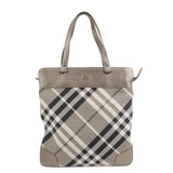 BURBERRY Logo Canvas Leather Tote Bag Shoulder Bag Gray Silver