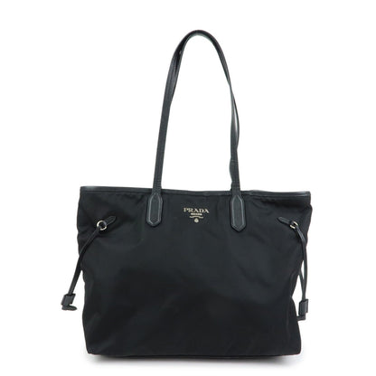 PRADA Logo Nylon Leather Tote Bag Shoulder Bag Hand Bag Black