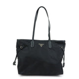 PRADA Logo Nylon Leather Tote Bag Shoulder Bag Hand Bag Black