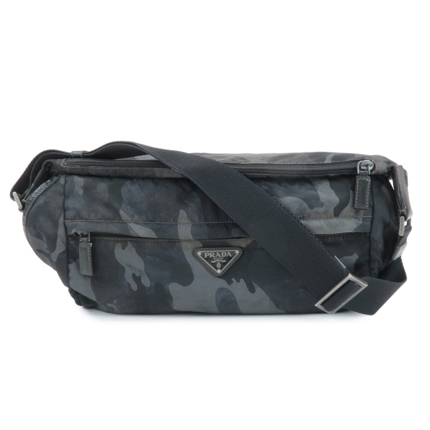 PRADA Triangle Logo Nylon Camouflage Shoulder Bag Black Gray Navy  d
