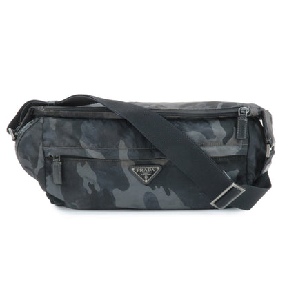 PRADA Triangle Logo Nylon Camouflage Shoulder Bag Black Gray Navy  d