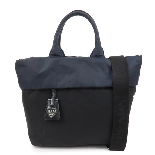 PRADA Nylon 2 Way Bag Hand Bag Shoulder Bag Black Navy BR4521