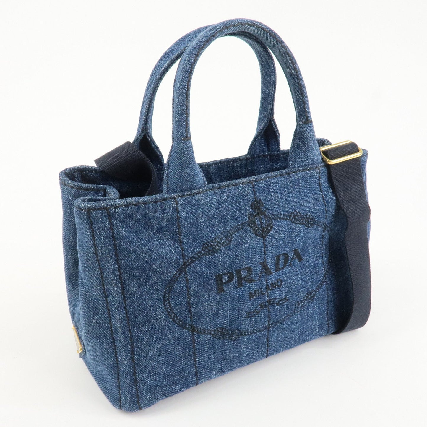 PRADA Canapa Denim 2Way Bag Hand Bag Shoulder Bag Navy B2642B  d