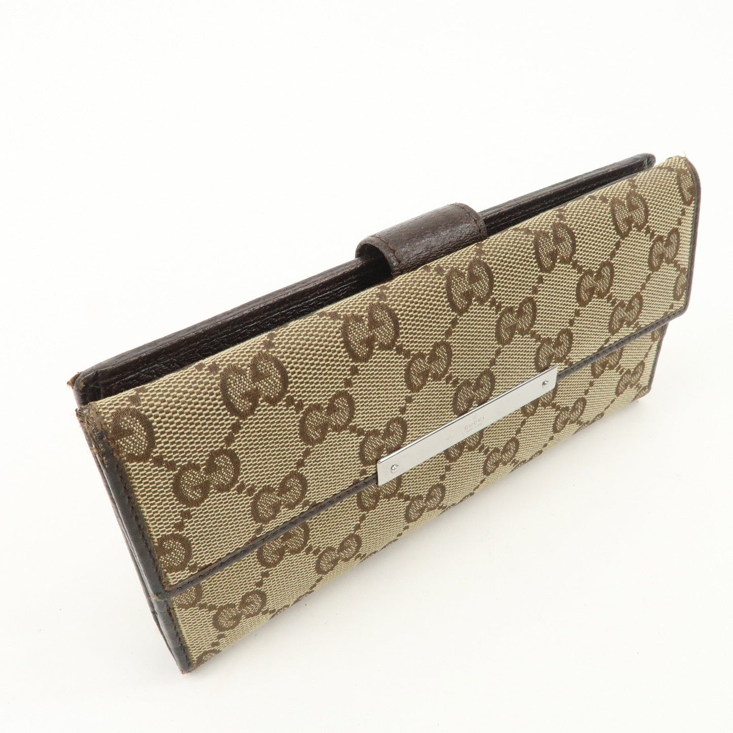 GUCCI GG Canvas Leather Bi-fold Long Wallet Dark Brown 112715  d