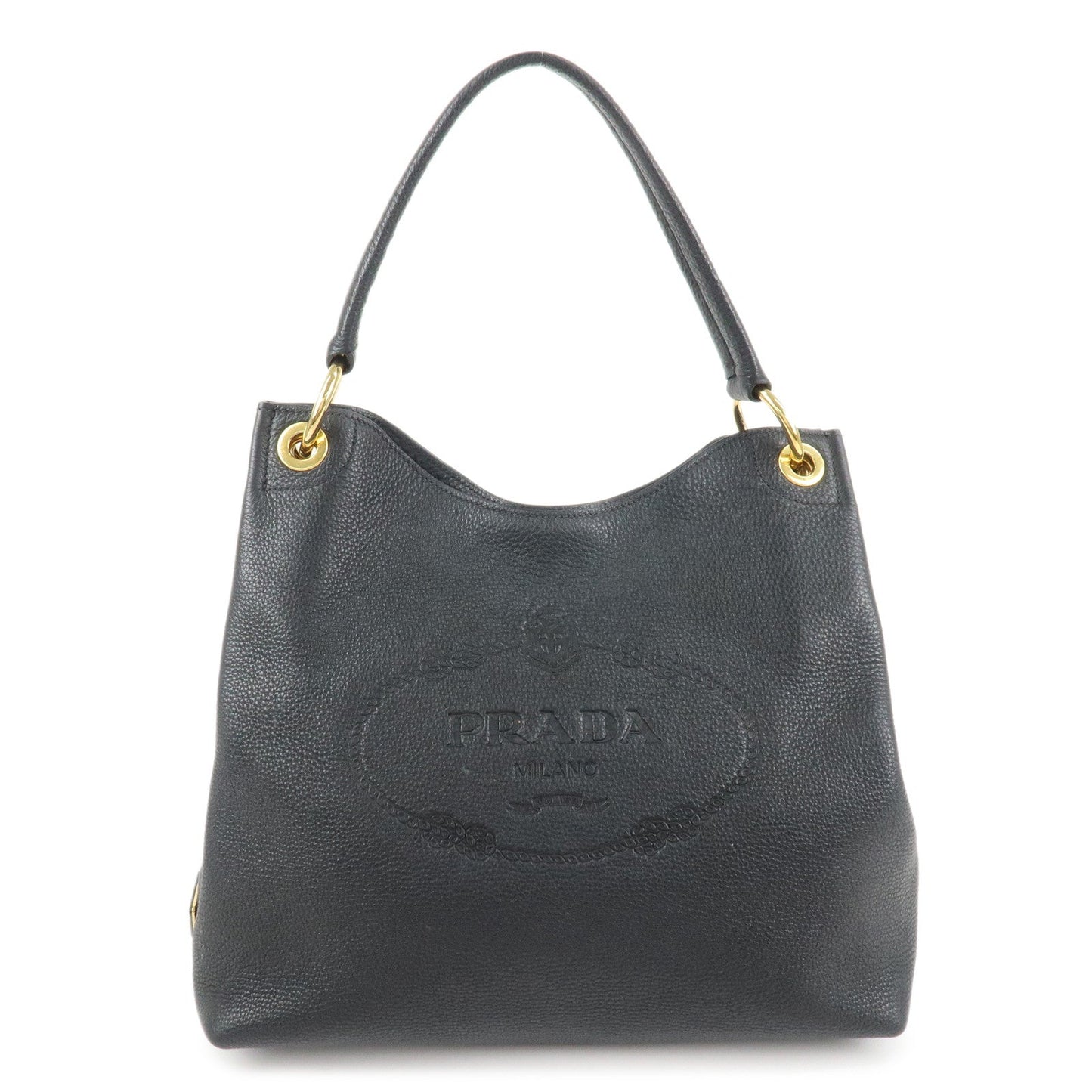 PRADA VITTELLO PHOENIX Triangle Logo Leather Shoulder Bag Black 1BC051  d