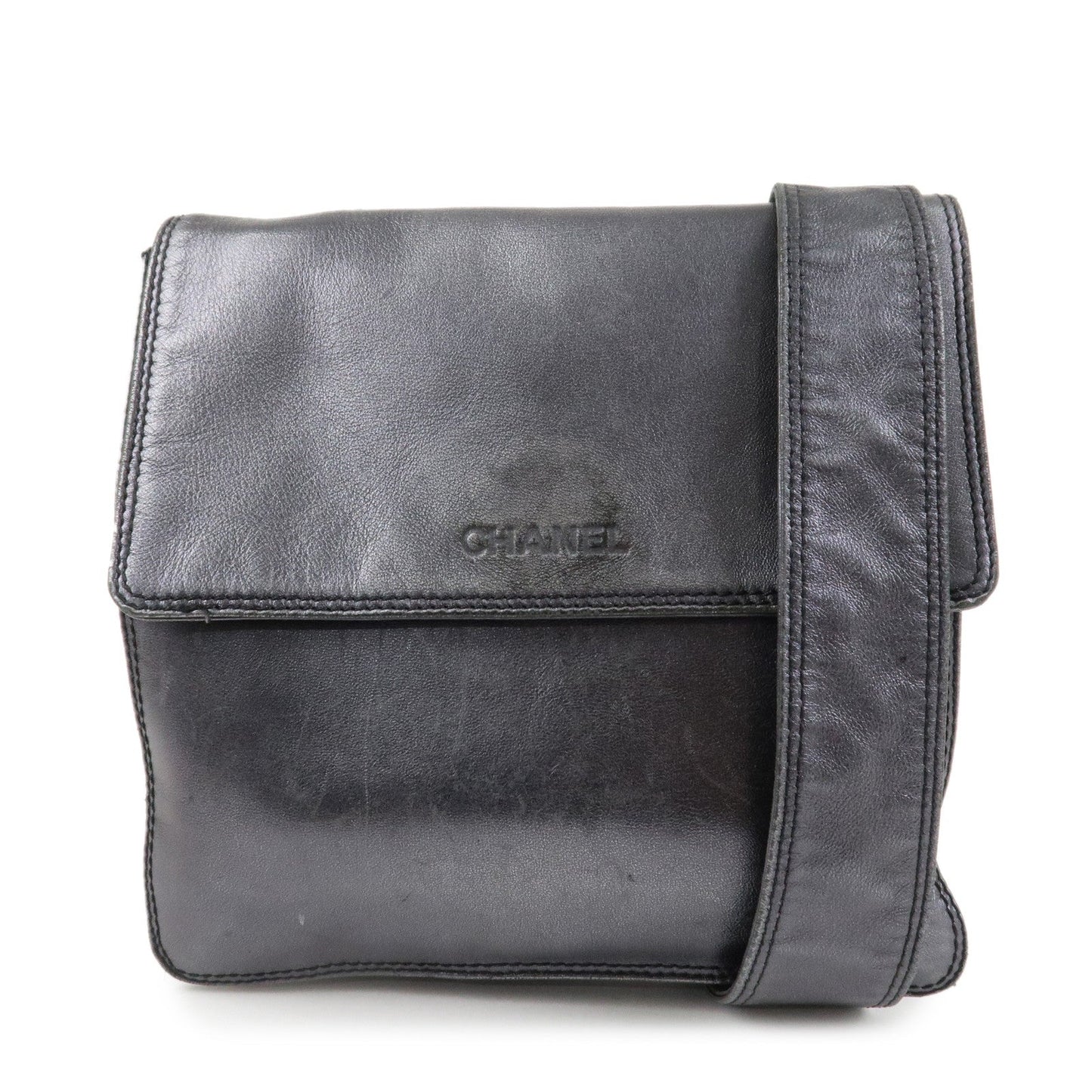 CHANEL Leather Shoulder Bag Crossbody Bag Metallic Gray