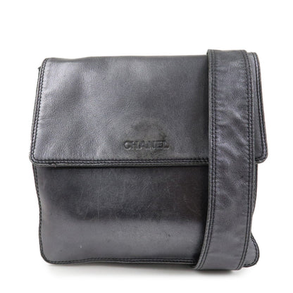 CHANEL Leather Shoulder Bag Crossbody Bag Metallic Gray