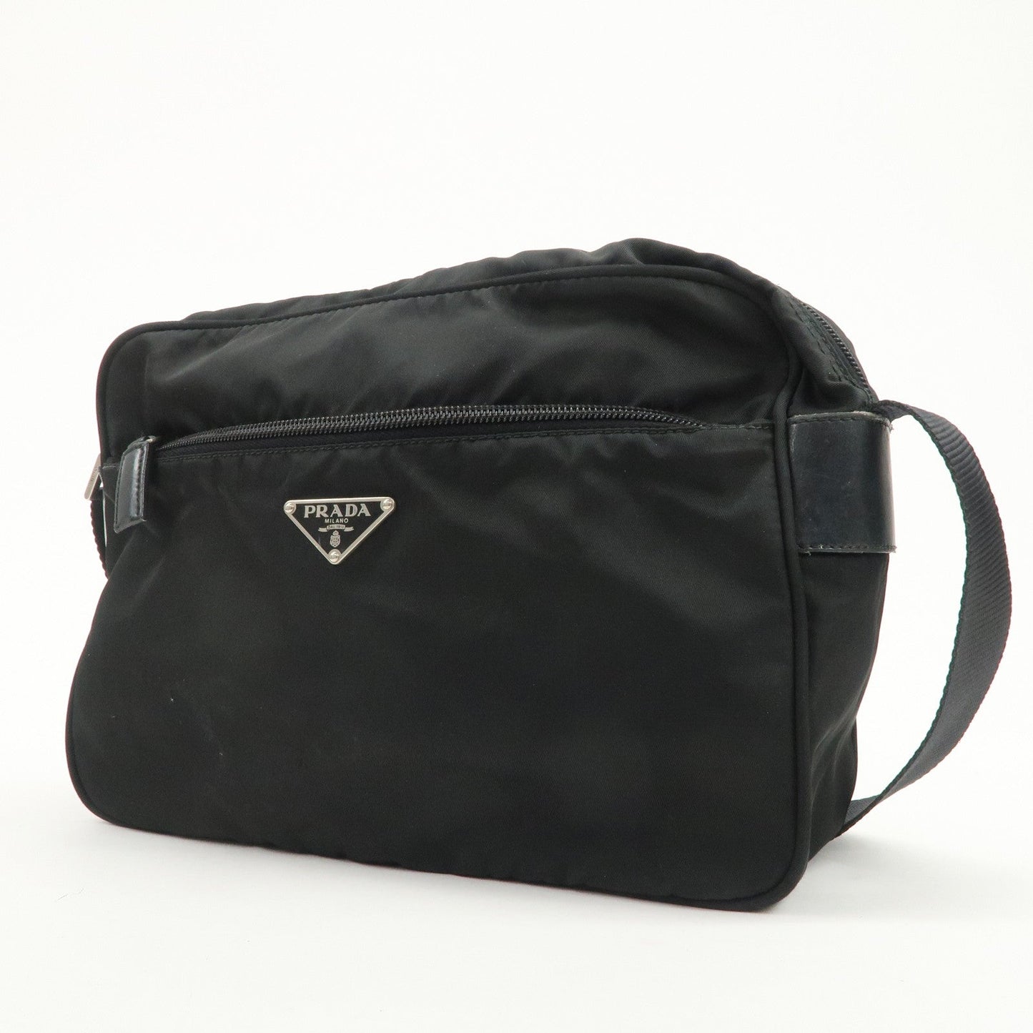 PRADA Triangle Logo Nylon Shoulder Bag Crossbody Bag Black BT0166