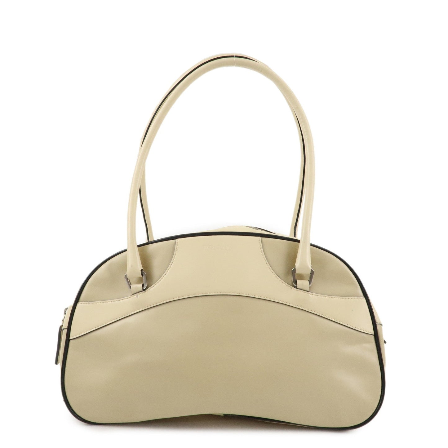 PRADA Leather Bowling Bag Boston Bag Ivory Silver Hardware BL0049  d