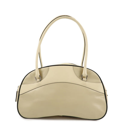 PRADA Leather Bowling Bag Boston Bag Ivory Silver Hardware BL0049  d