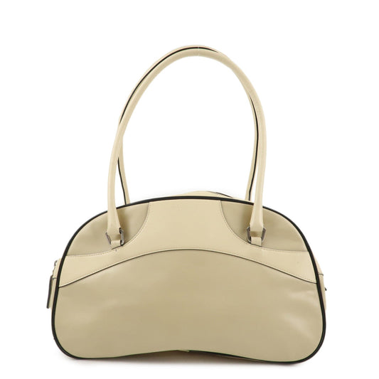 PRADA Leather Bowling Bag Boston Bag Ivory Silver Hardware BL0049  d