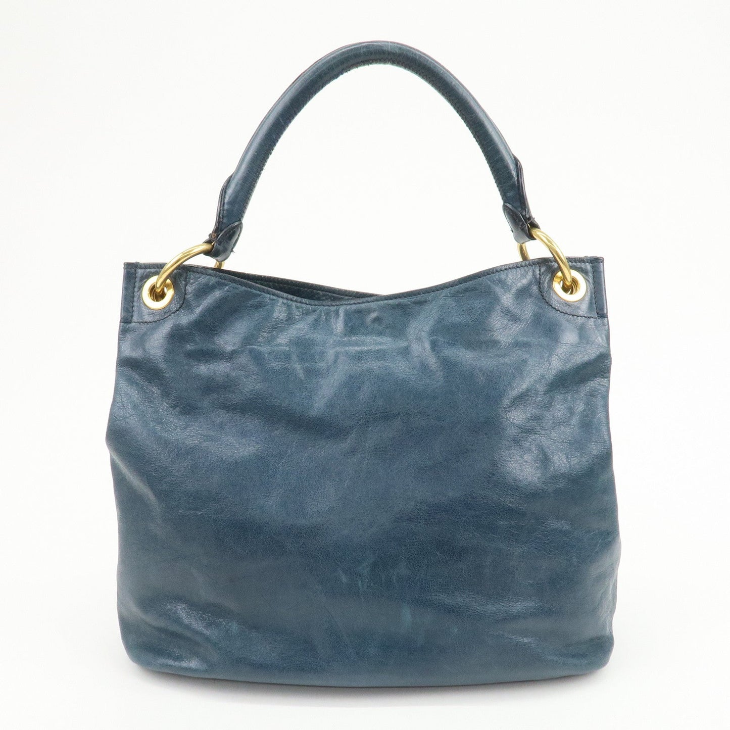 PRADA Logo Leather Shoulder Bag Hand Bag Blue