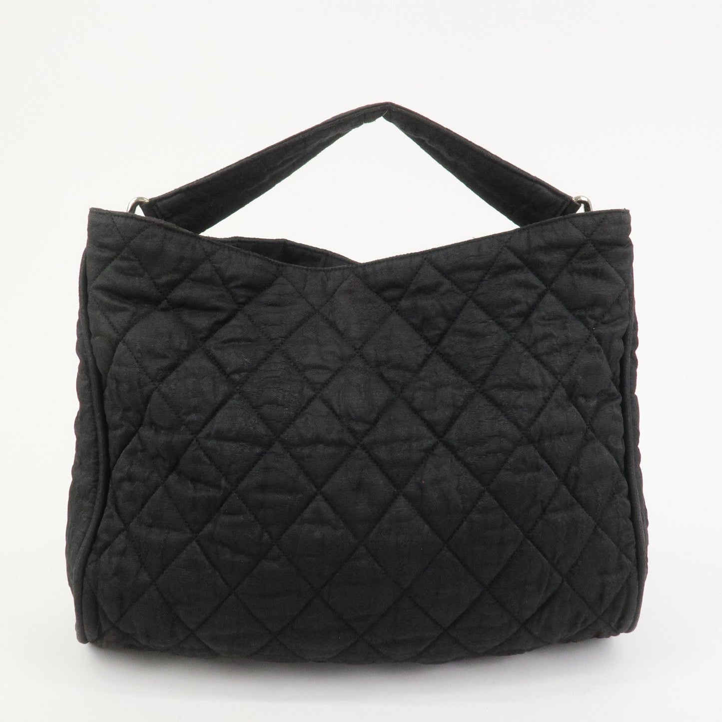 CHANEL Matelasse Canvas Large Shoulder Bag Black Silver