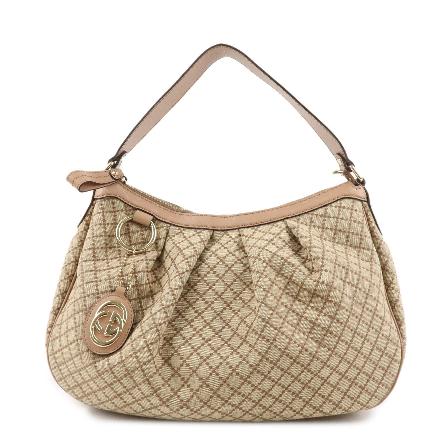 GUCCI Sukey Canvas Leather Shoulder Bag Beige Pink Gold HDW 232955  d