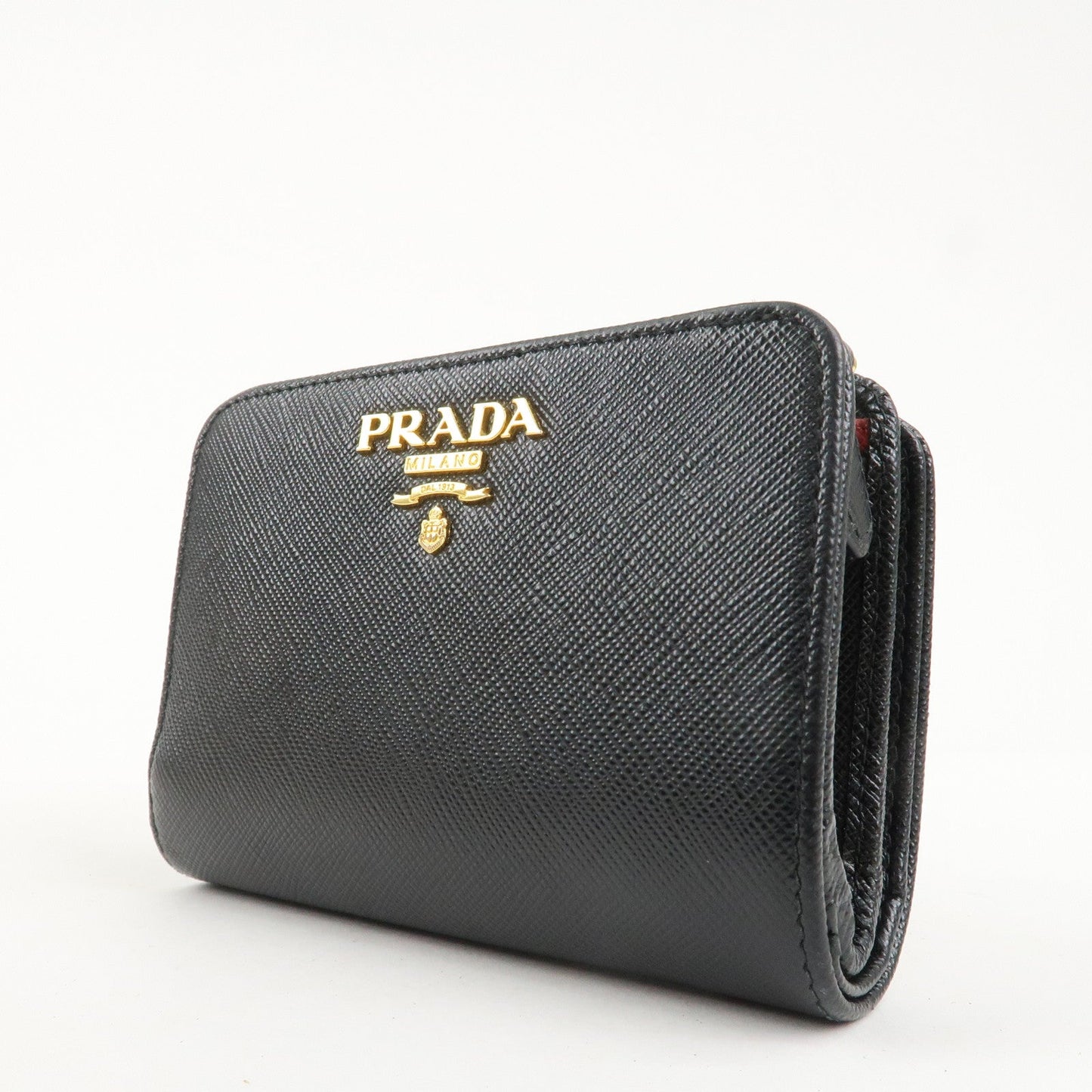 PRADA Saffiano Leather Bi-Fold Wallet Black Red Gold 1ML018  d