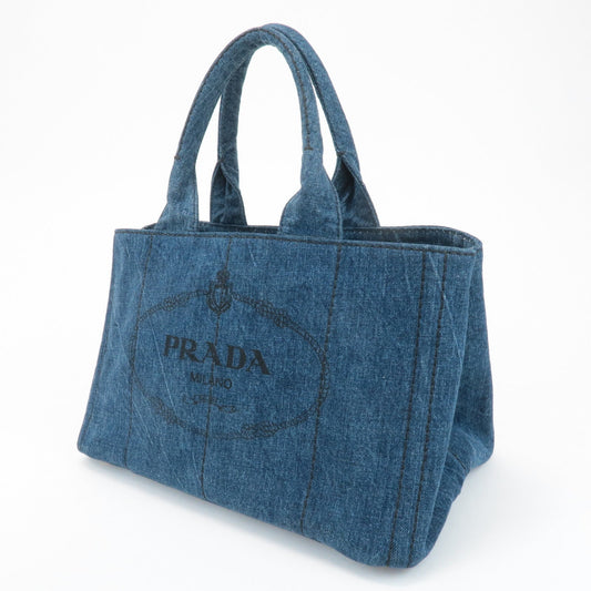 PRADA Triangle Logo Canapa Canvas Denim Hand Bag Navy B1877B  d