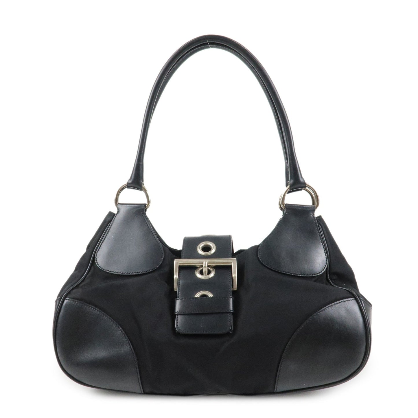 PRADA Moon Silhouette Shoulder Bag Hand bag Black Silver HDW BR0828  d