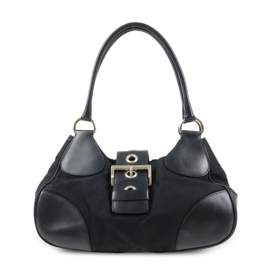 PRADA Moon Silhouette Shoulder Bag Hand bag Black Silver HDW BR0828  d
