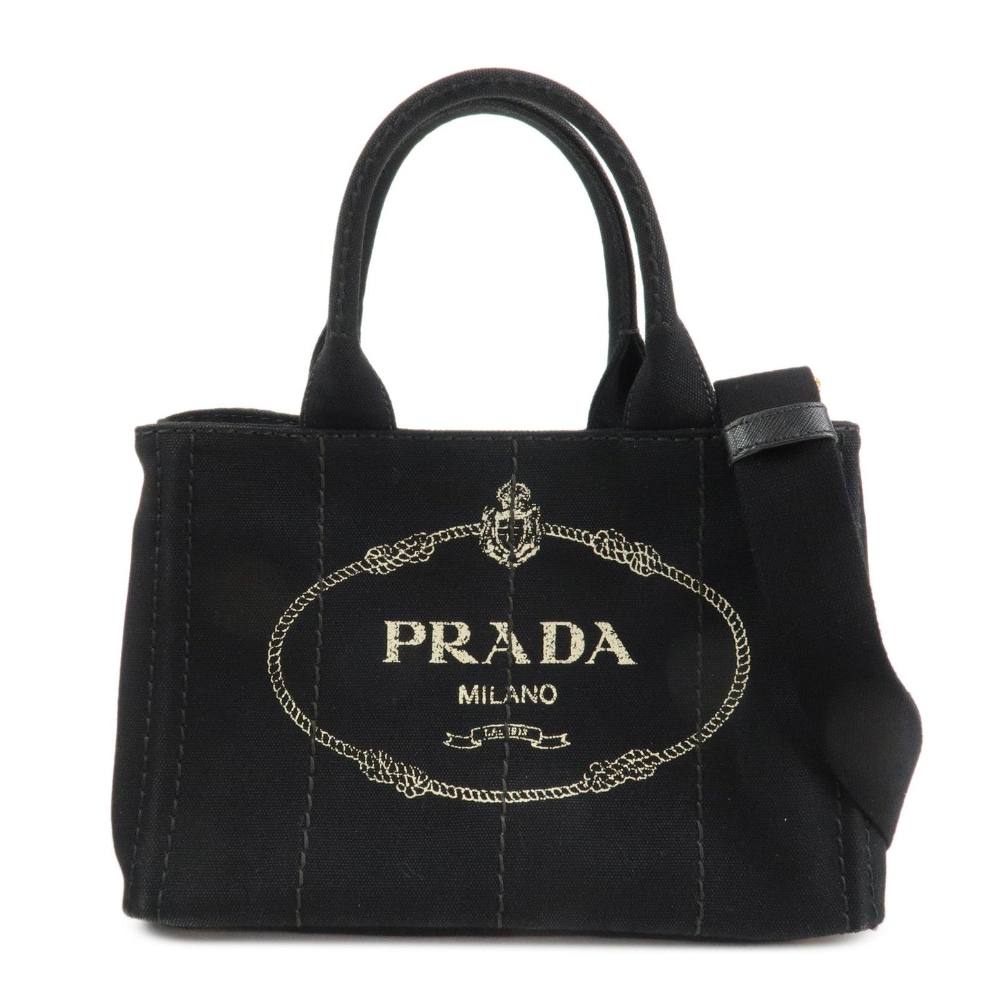 PRADA Canapa Mini Canvas 2Way Hand Bag Tote Bag Black 1BG439  d
