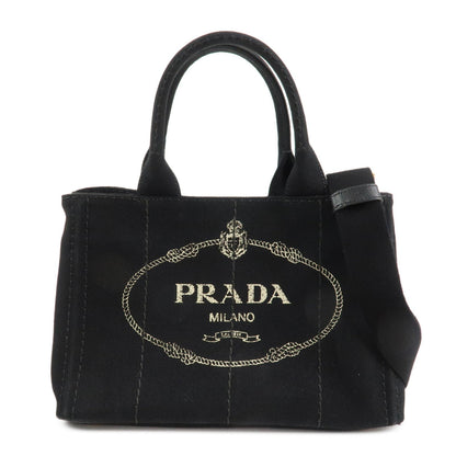 PRADA Canapa Mini Canvas 2Way Hand Bag Tote Bag Black 1BG439  d