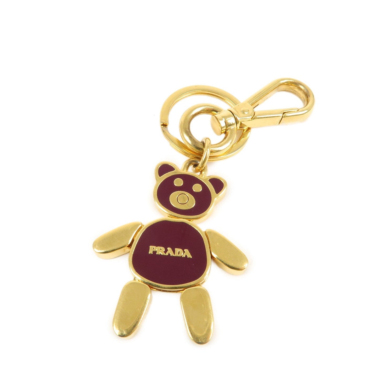 PRADA Bear Motif Bag Charm Key Chain Burgundy Gold  d