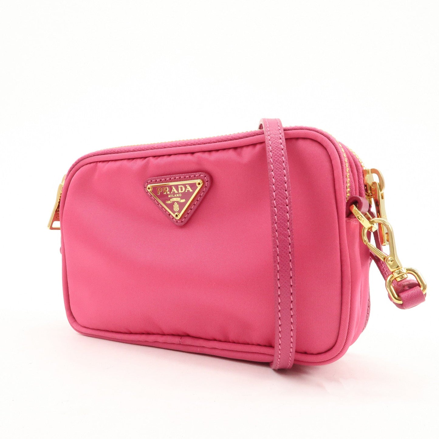 PRADA Triangle Logo Nylon Saffiano Leather Shoulder Bag Pink