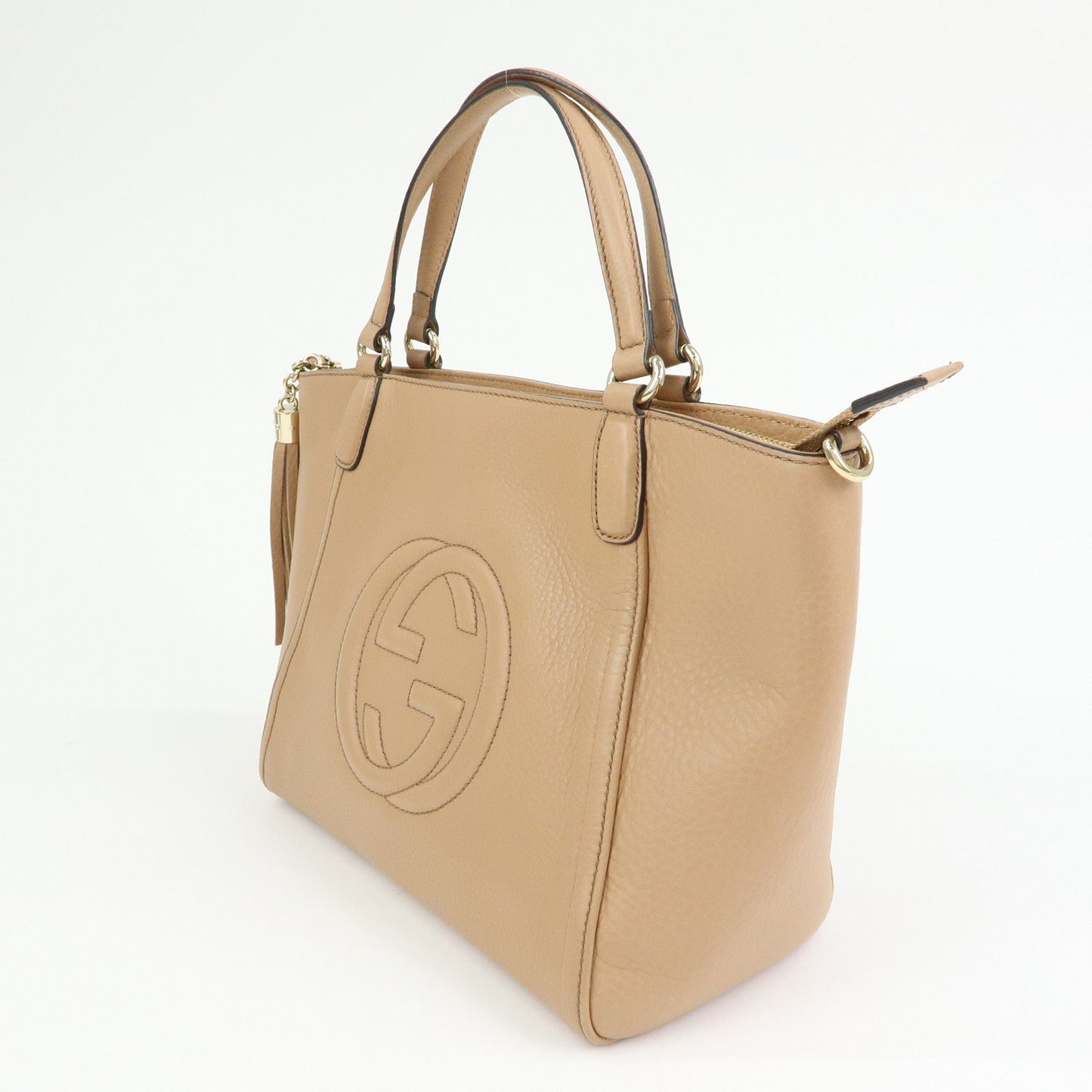 GUCCI SOHO Interlocking G Leather 2Way Hand Bag Beige 369176
