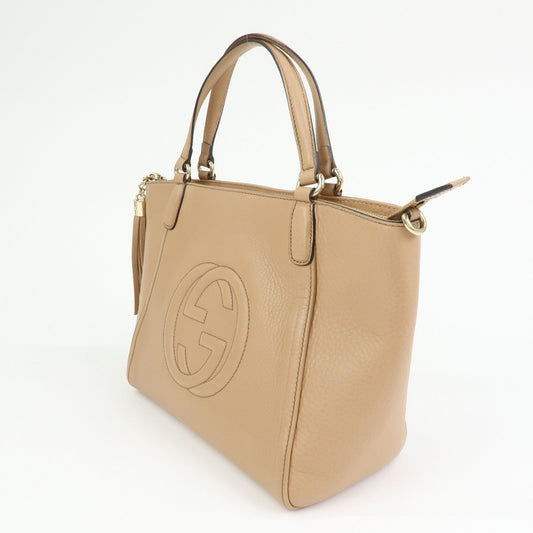 GUCCI SOHO Interlocking G Leather 2Way Hand Bag Beige 369176