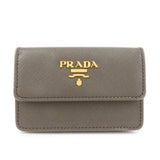 PRADA Logo Saffiano Leather Card Case Card Holder Brown 1MC881