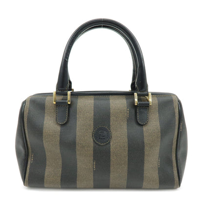 FENDI Pequin PVC Leather Boston Bag Hand Bag Black Brown