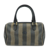 FENDI Pequin PVC Leather Boston Bag Hand Bag Black Brown