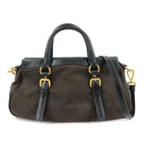PRADA Logo Jacguard Leather 2Way Bag Hand Bag Shoulder Bag Brown