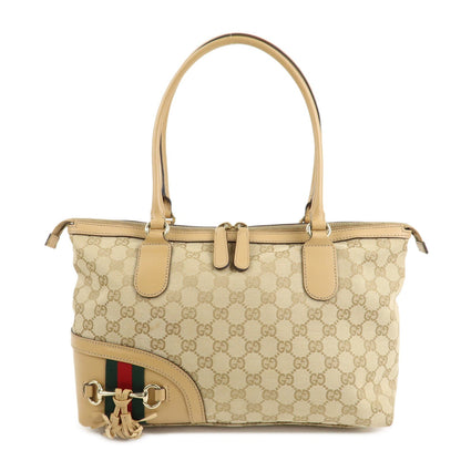 GUCCI Horsebit Sherry GG Canvas Leather Tote Bag Beige 232936  d