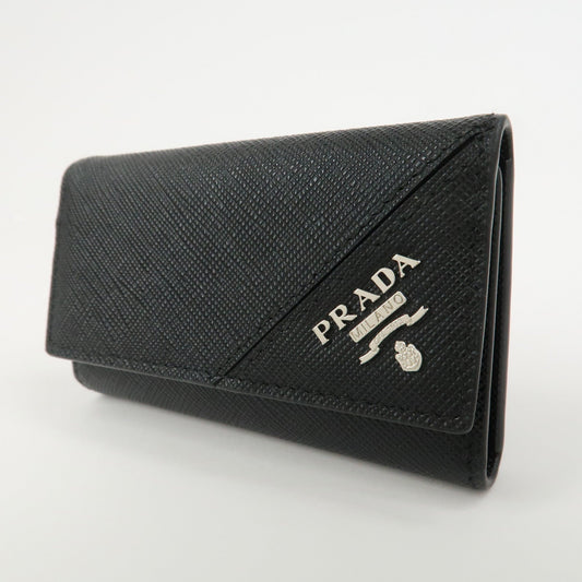 PRADA Logo Saffiano Leather 6 Rings Key Case Black 2PG222
