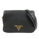 PRADA Logo Leather Shoulder Bag Black 1BD163