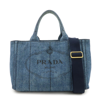 PRADA Canapa Mini Denim 2Way Hand Bag Tote Bag Navy 1BG439  d